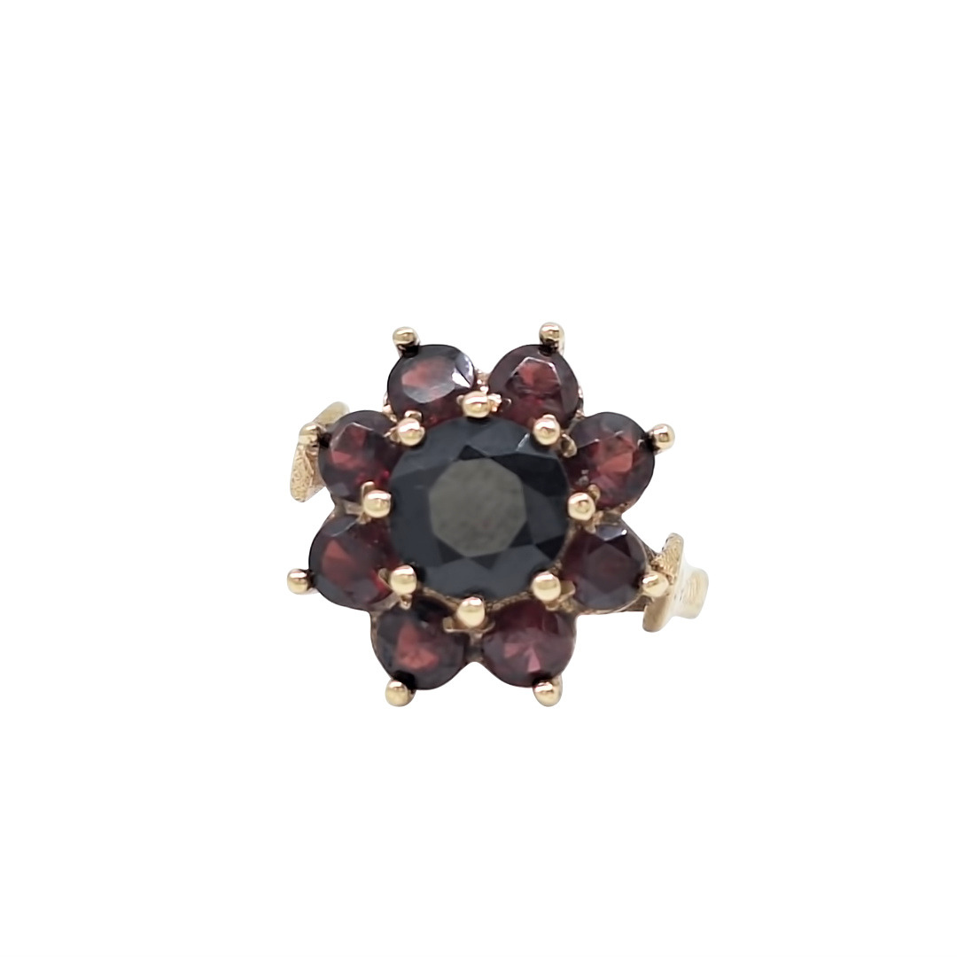 9ct Yellow Gold Garnet Cluster Ring