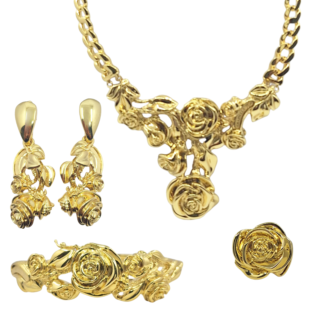 18ct Yellow Gold Hollow Four Piece Flower Set