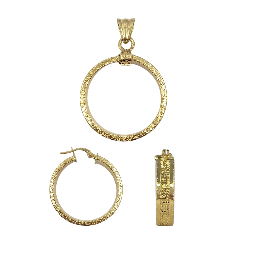 18ct Yellow Gold Patterned Earrings & Pendant Set