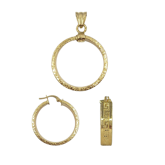 18ct Yellow Gold Patterned Earrings & Pendant Set
