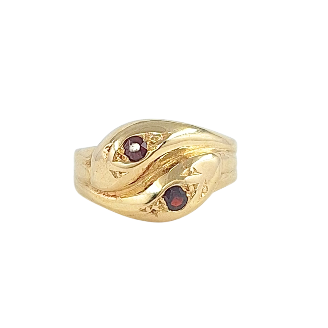 9ct Yellow Gold Garnet Snake Ring