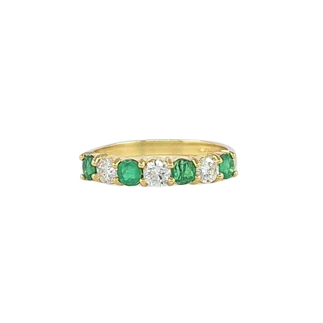 18ct Yellow Gold Diamond And Emerald Half Eternity Ring