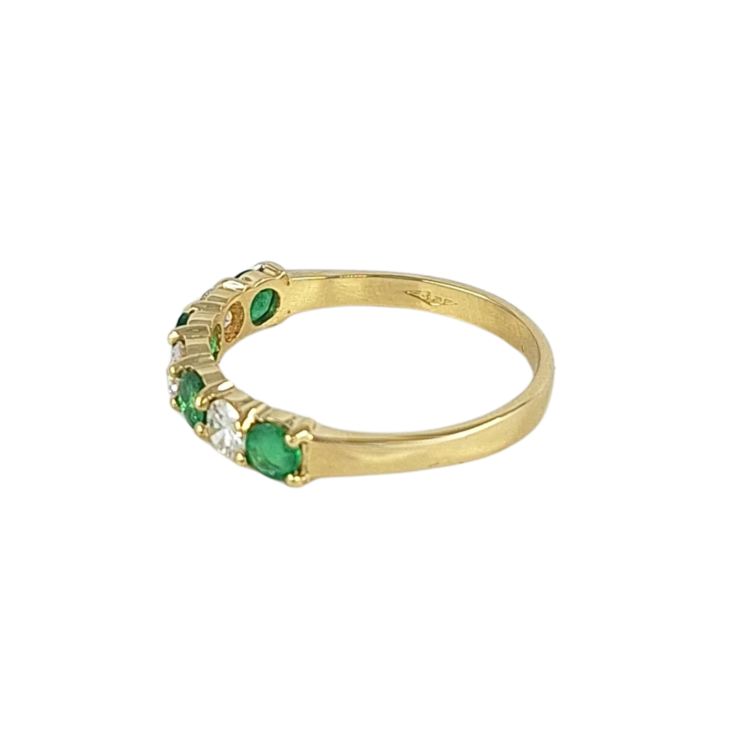 18ct Yellow Gold Diamond And Emerald Half Eternity Ring