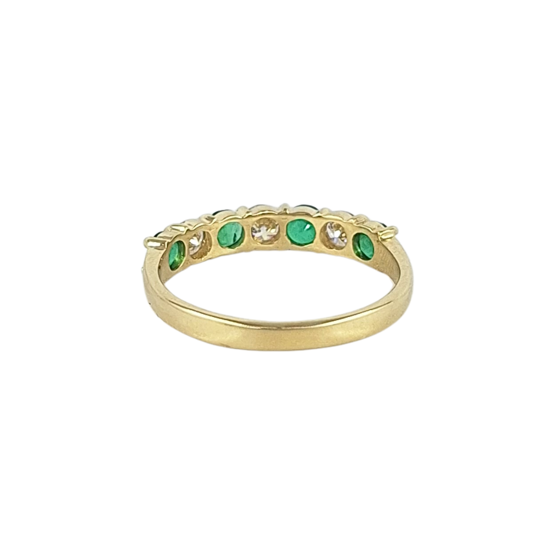 18ct Yellow Gold Diamond And Emerald Half Eternity Ring