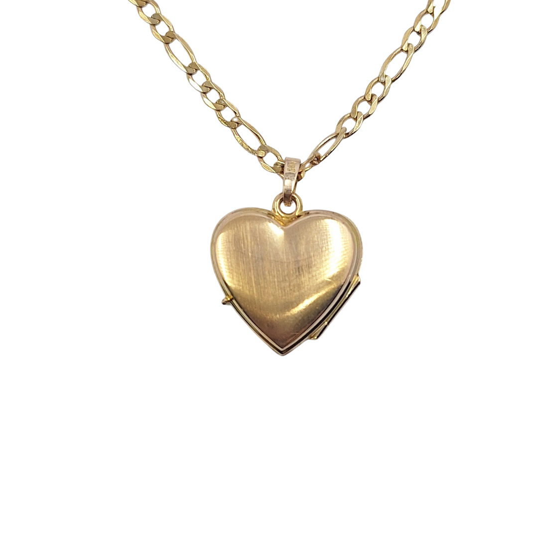 9ct Yellow Gold Figaro Chain 18" & Heart Locket Pendant