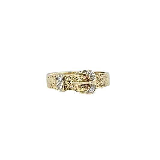 9ct Yellow Gold Cz Kids Buckle Ring