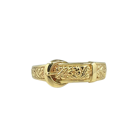 9ct Yellow Gold Patterned Buckle Ring