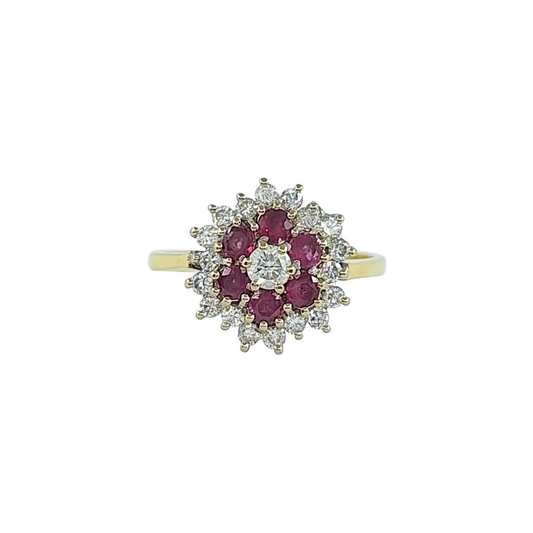 18ct Yellow Gold Ruby & Diamond Cluster Ring