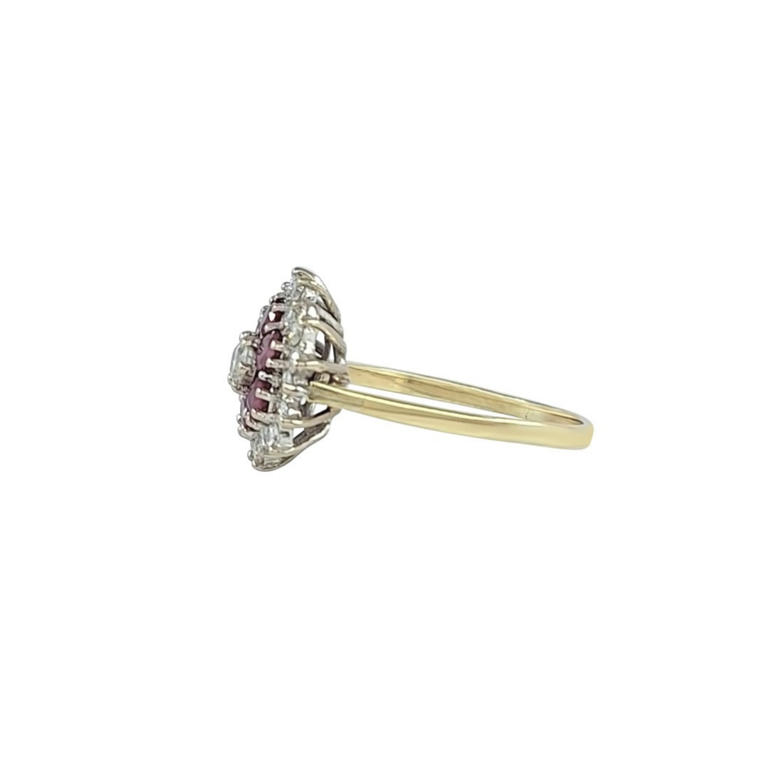 18ct Yellow Gold Ruby & Diamond Cluster Ring