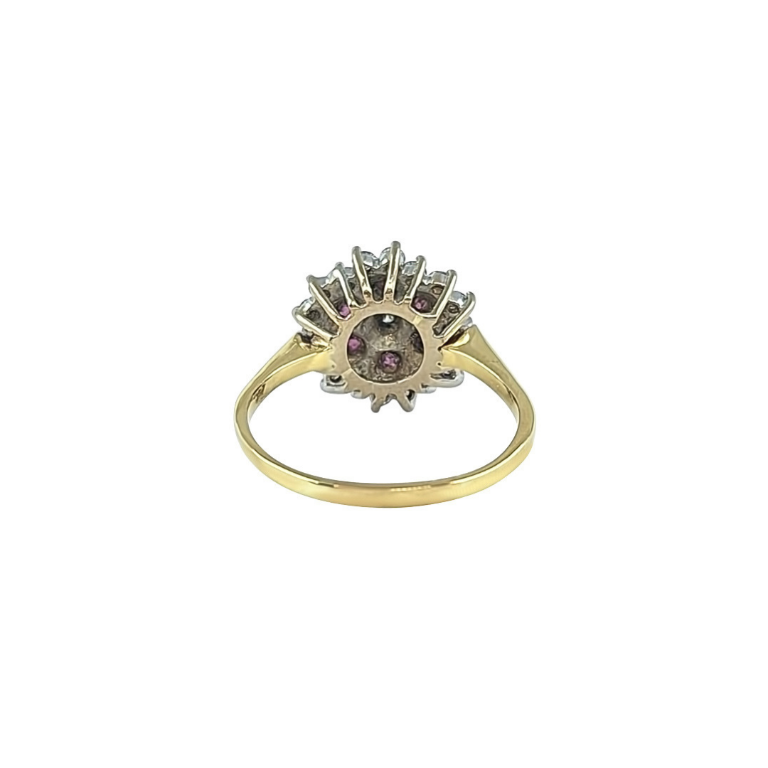 18ct Yellow Gold Ruby & Diamond Cluster Ring