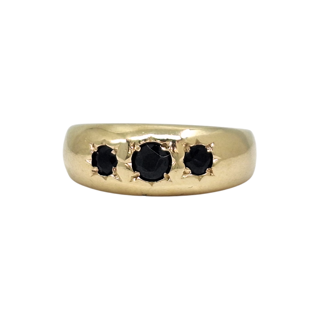 9ct Yellow Gold Three Stone Sapphire Signet Ring