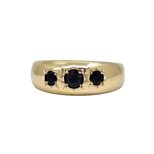 9ct Yellow Gold Three Stone Sapphire Signet Ring