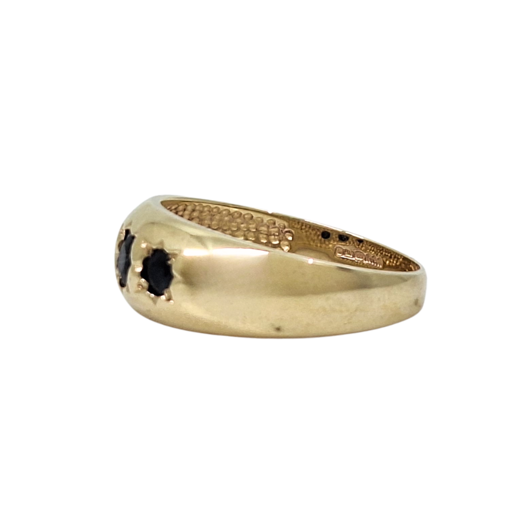 9ct Yellow Gold Three Stone Sapphire Signet Ring