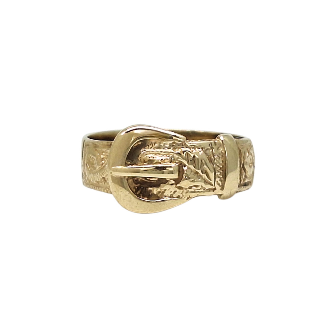 9ct Yellow Gold Engraved Buckle Ring