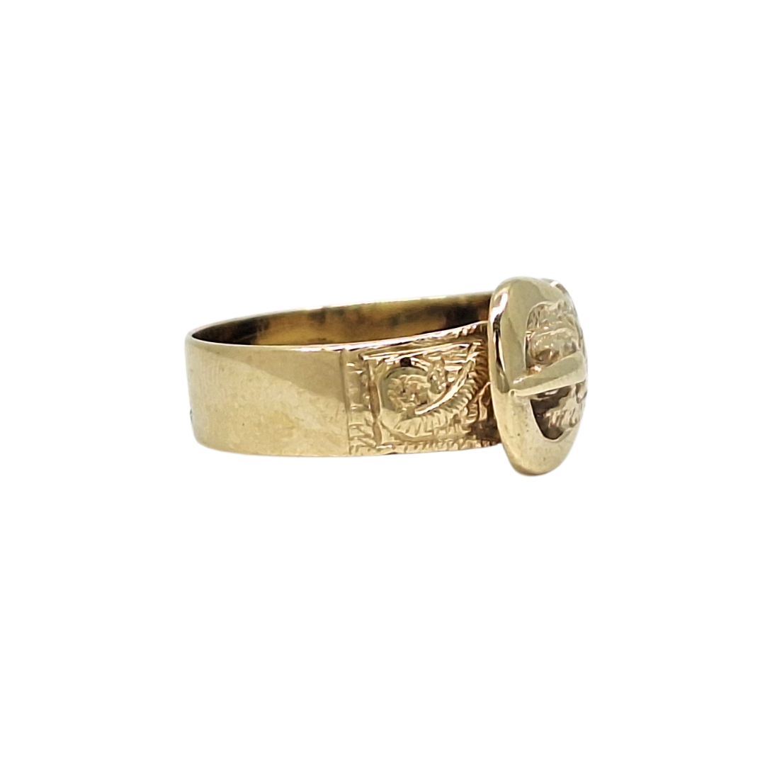 9ct Yellow Gold Engraved Buckle Ring