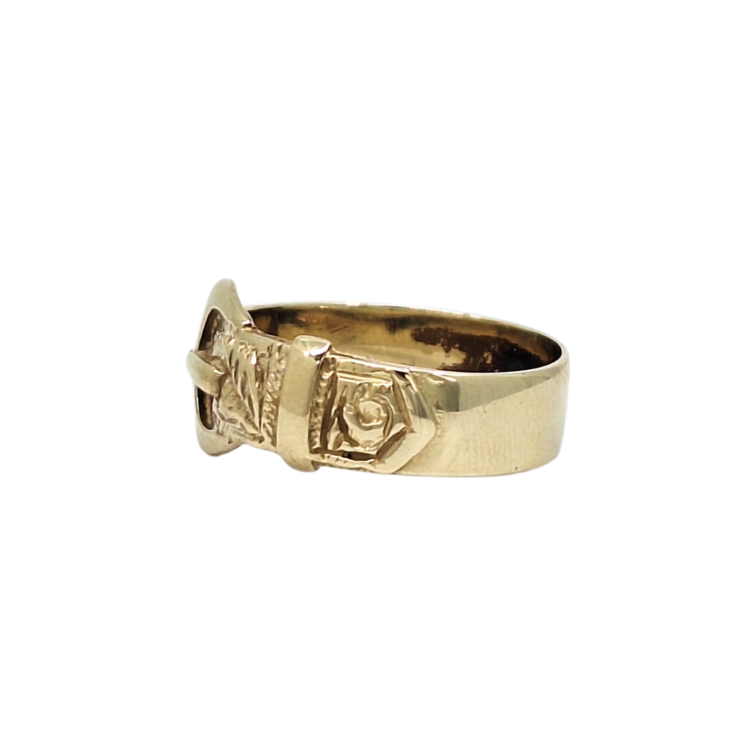 9ct Yellow Gold Engraved Buckle Ring