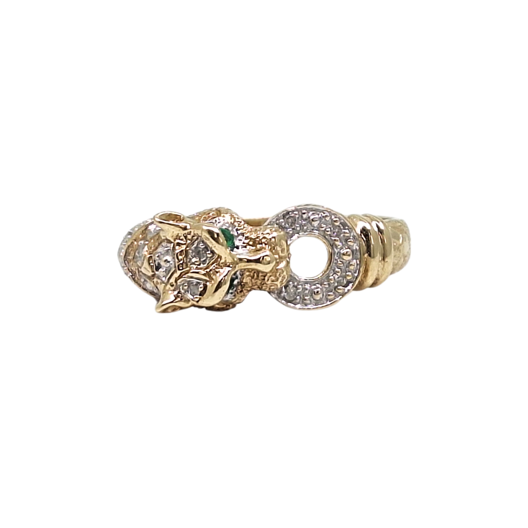 9ct Yellow Gold Emerald & Diamond Panther Ring