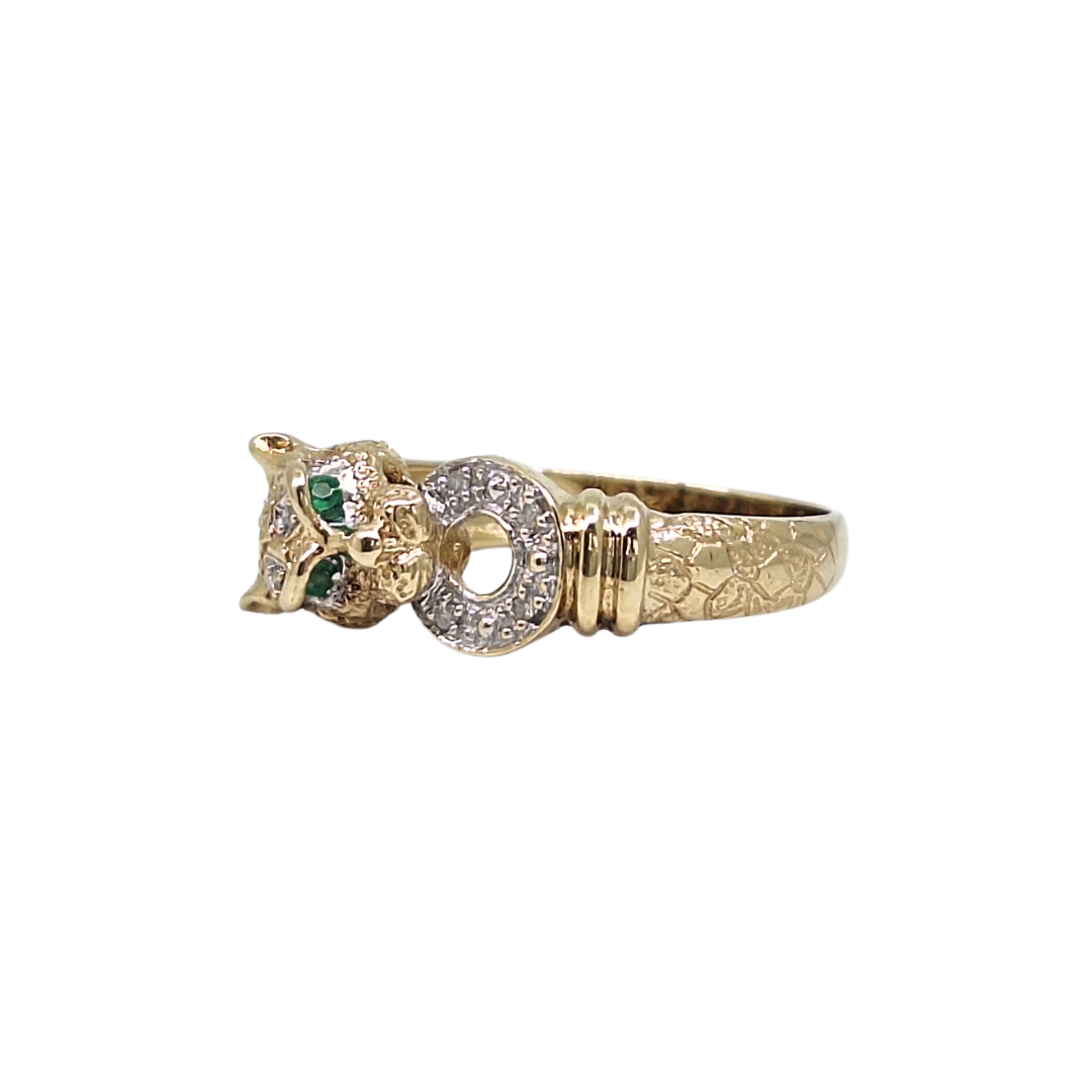 9ct Yellow Gold Emerald & Diamond Panther Ring