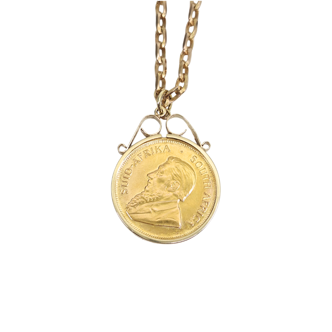 1980 Half Krugerrand Pendant & 9ct Yellow Gold Belcher Chain 24"