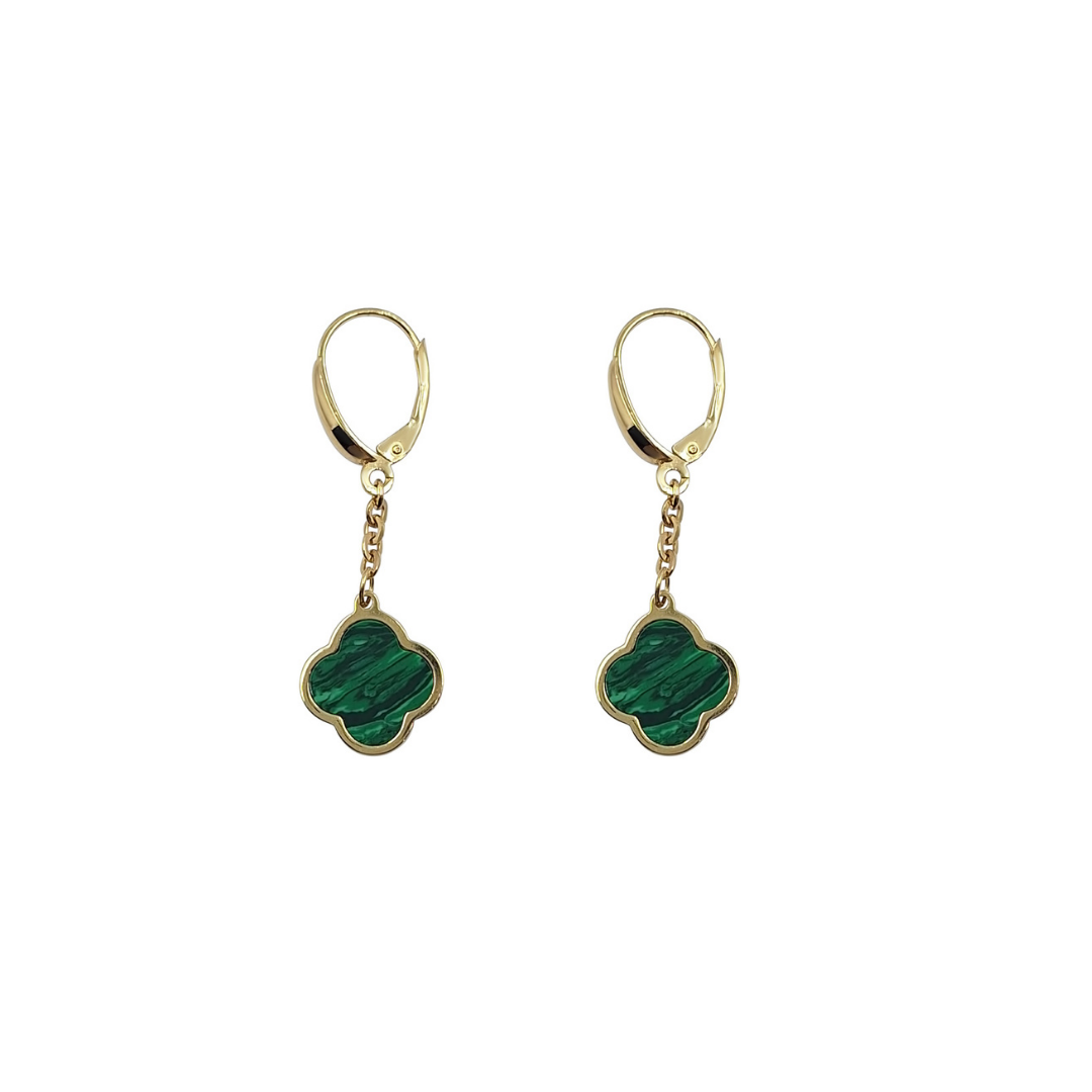 18ct Yellow Gold Malachite Clover Drop Earrings