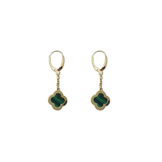 18ct Yellow Gold Malachite Clover Drop Earrings