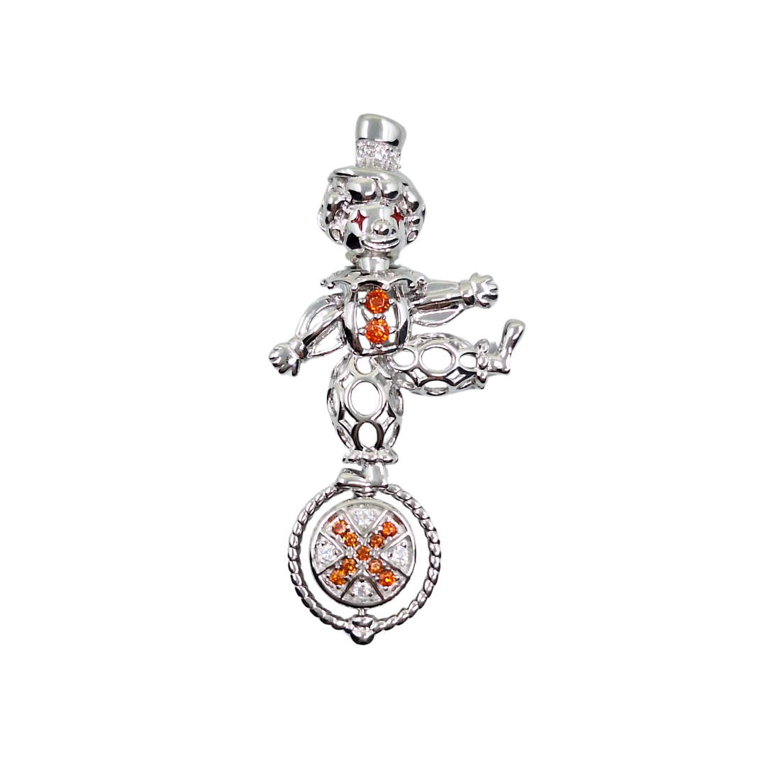 Silver Cubic Zirconia Spinning Ball Clown Pendant