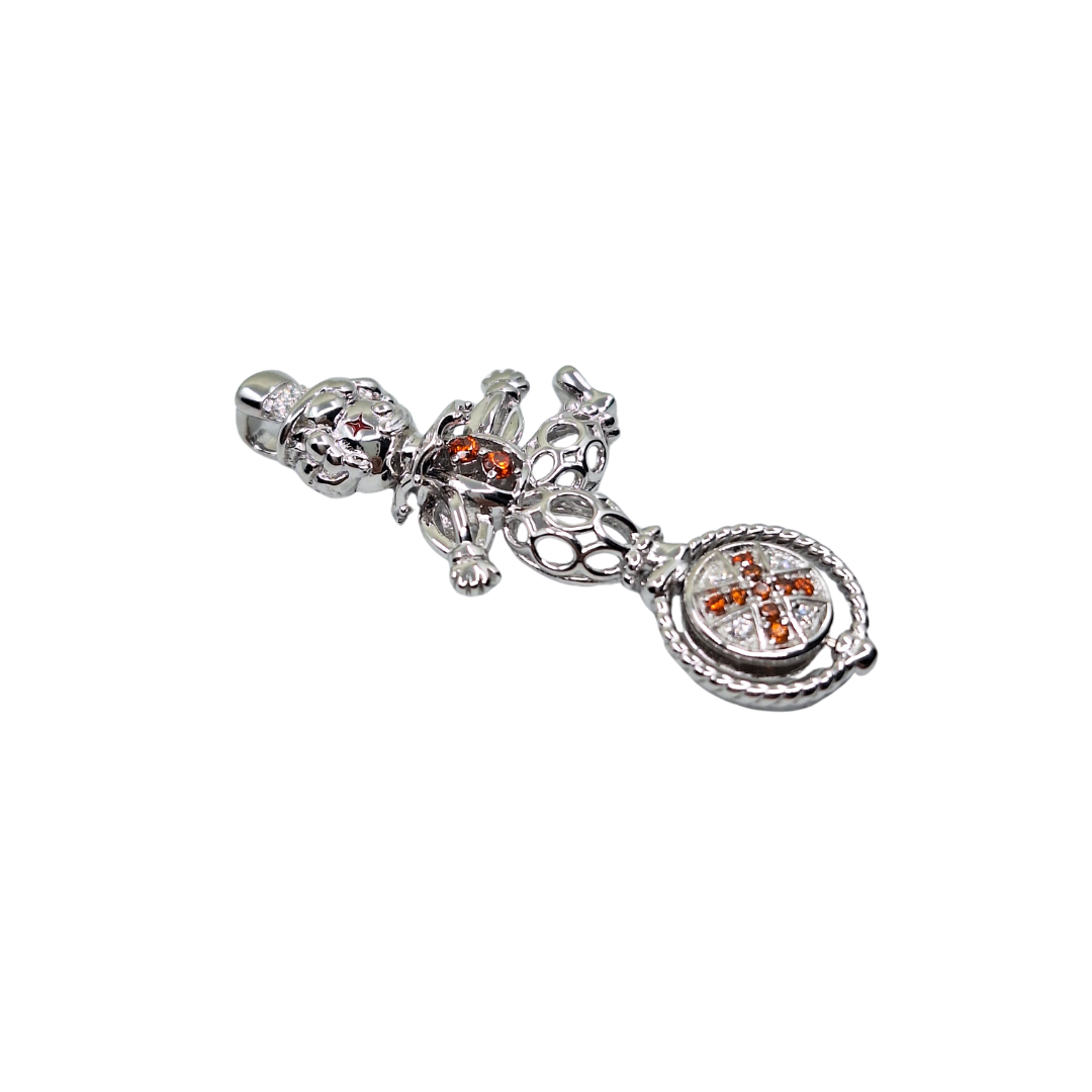 Silver Cubic Zirconia Spinning Ball Clown Pendant