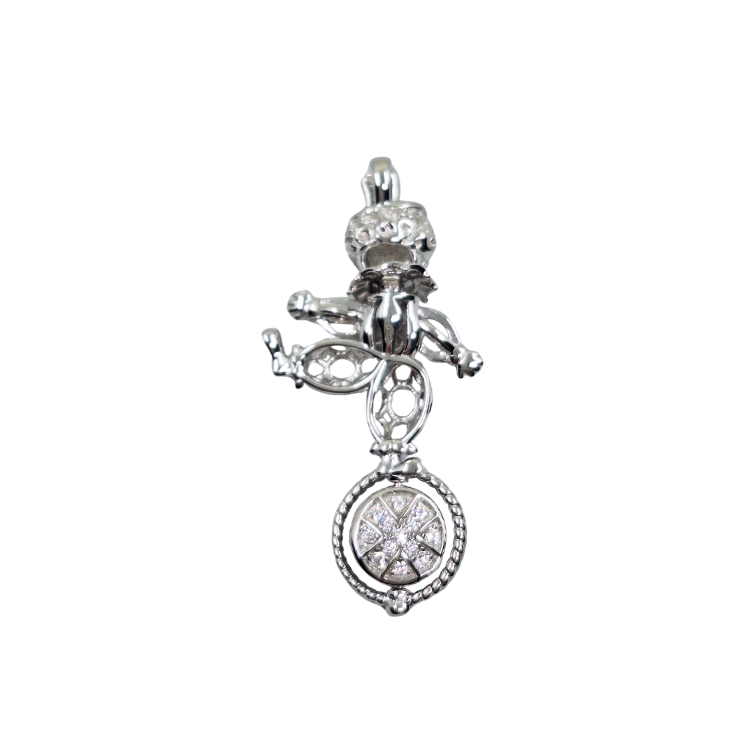 Silver Cubic Zirconia Spinning Ball Clown Pendant
