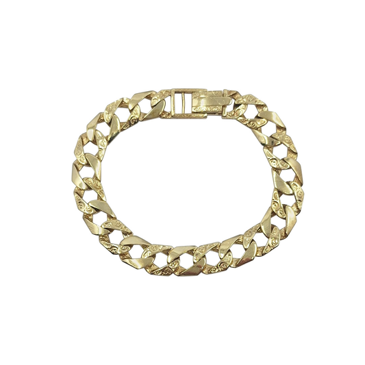9ct Yellow Gold Patterned Curb Bracelet