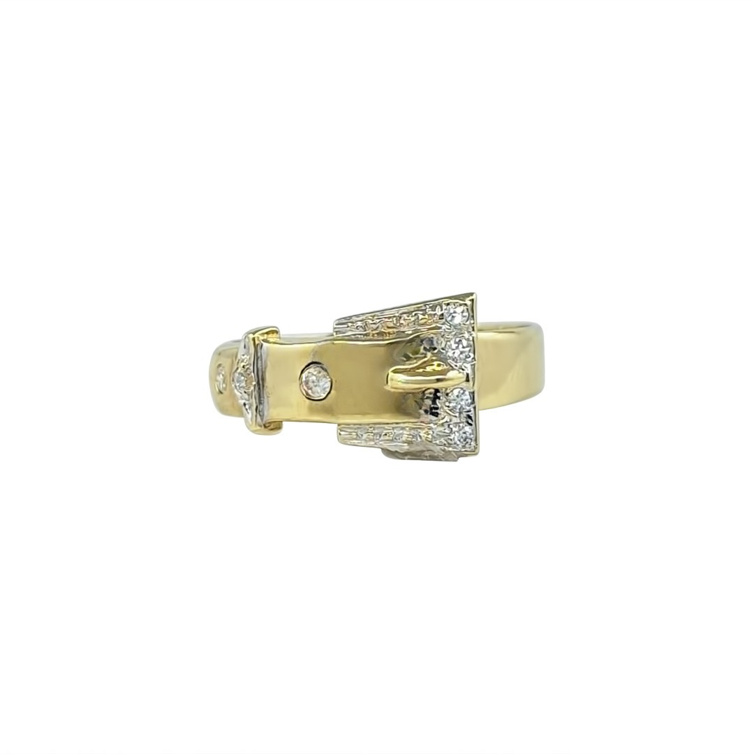 9ct Yellow Gold CZ Buckle Ring