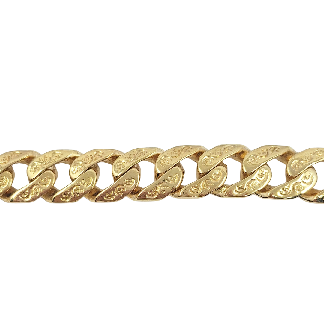 9ct Yellow Gold Patterned Curb Bracelet 9"