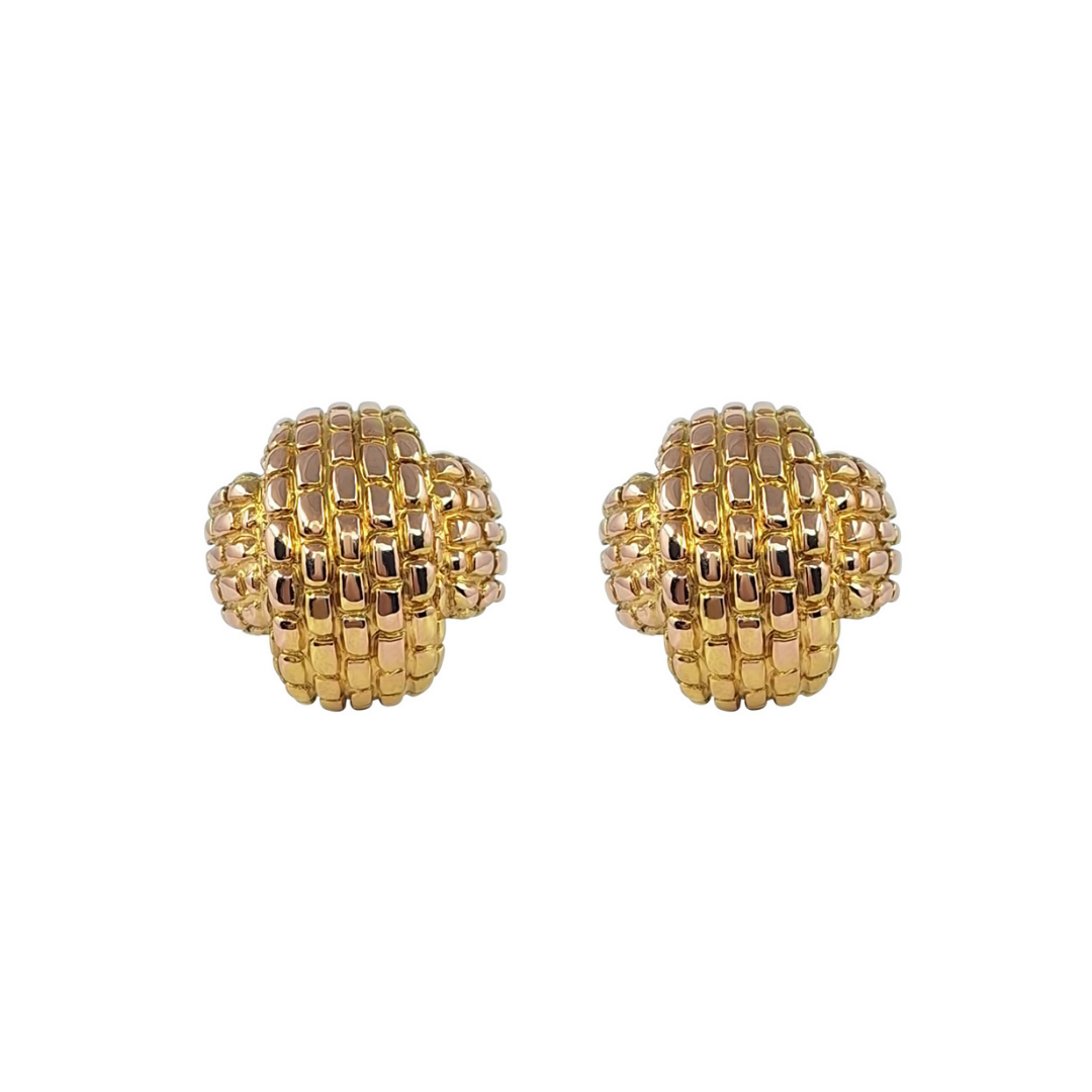 18ct Yellow Gold Woven Cross Clip Earrings