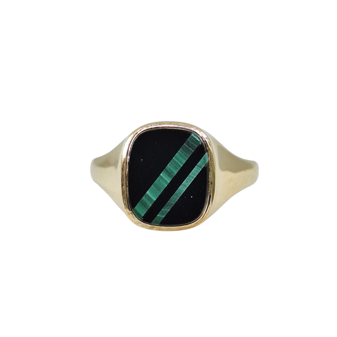 9ct Yellow Gold Onyx & Malachite Signet Ring