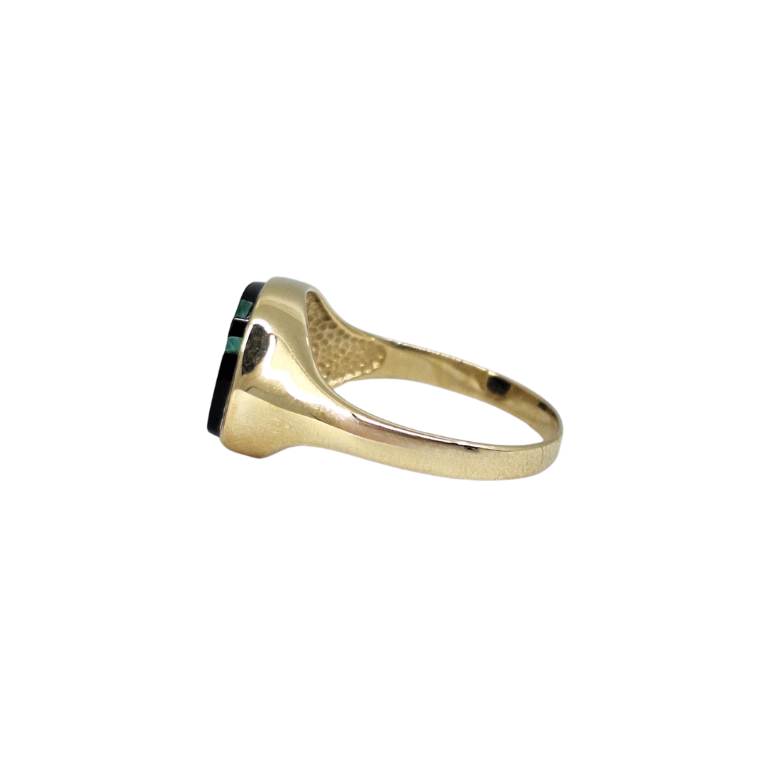 9ct Yellow Gold Onyx & Malachite Signet Ring