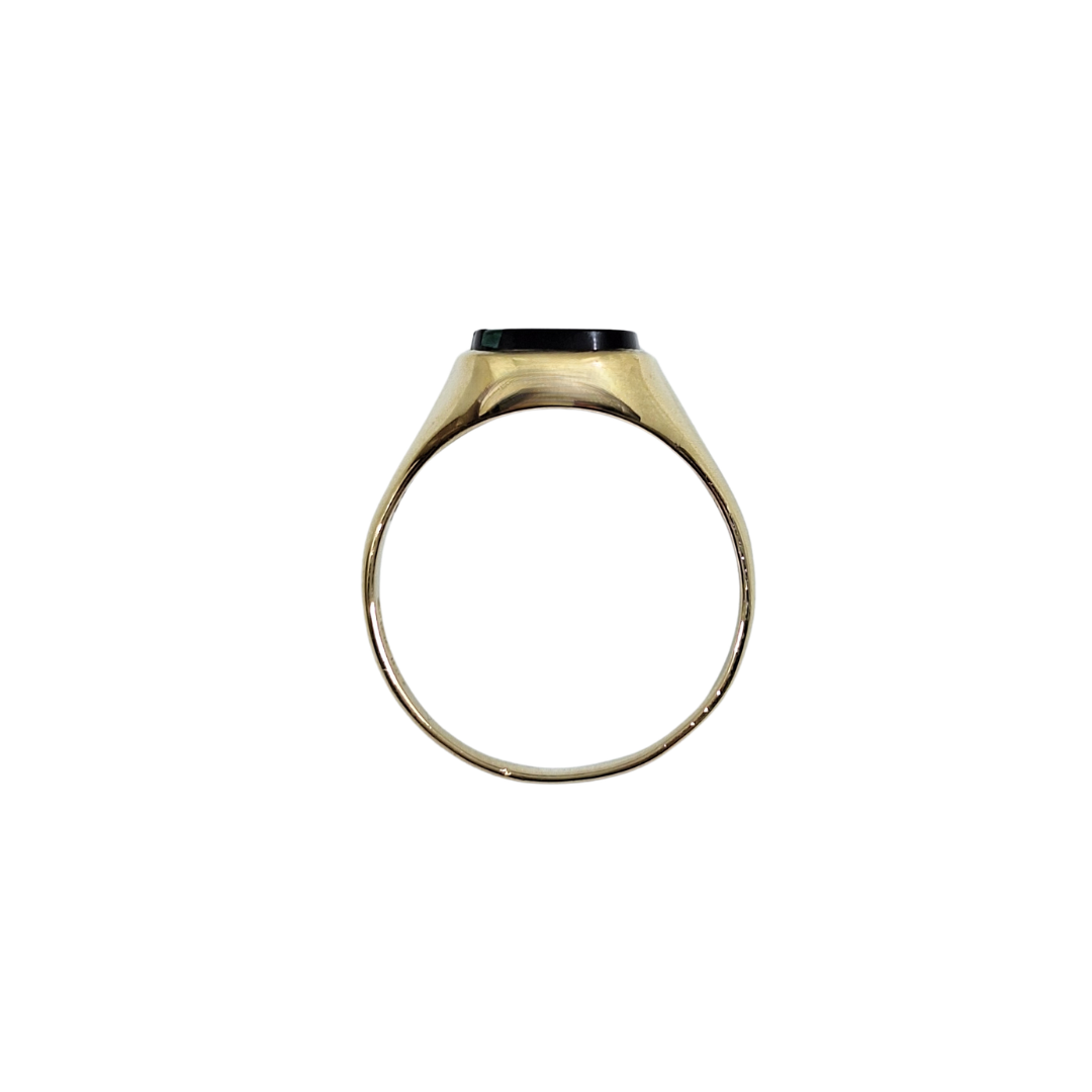 9ct Yellow Gold Onyx & Malachite Signet Ring