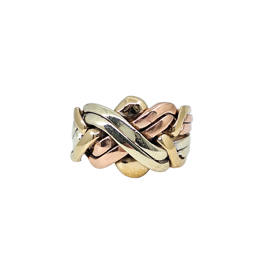 9ct 3 Colour Gold 6 Piece Puzzle Ring