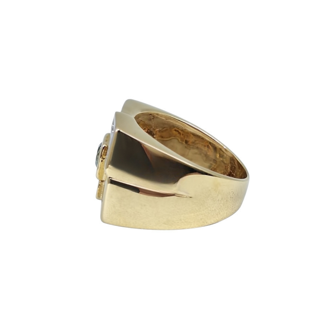 9ct Yellow Gold Blue Zircon & Diamond Signet Ring