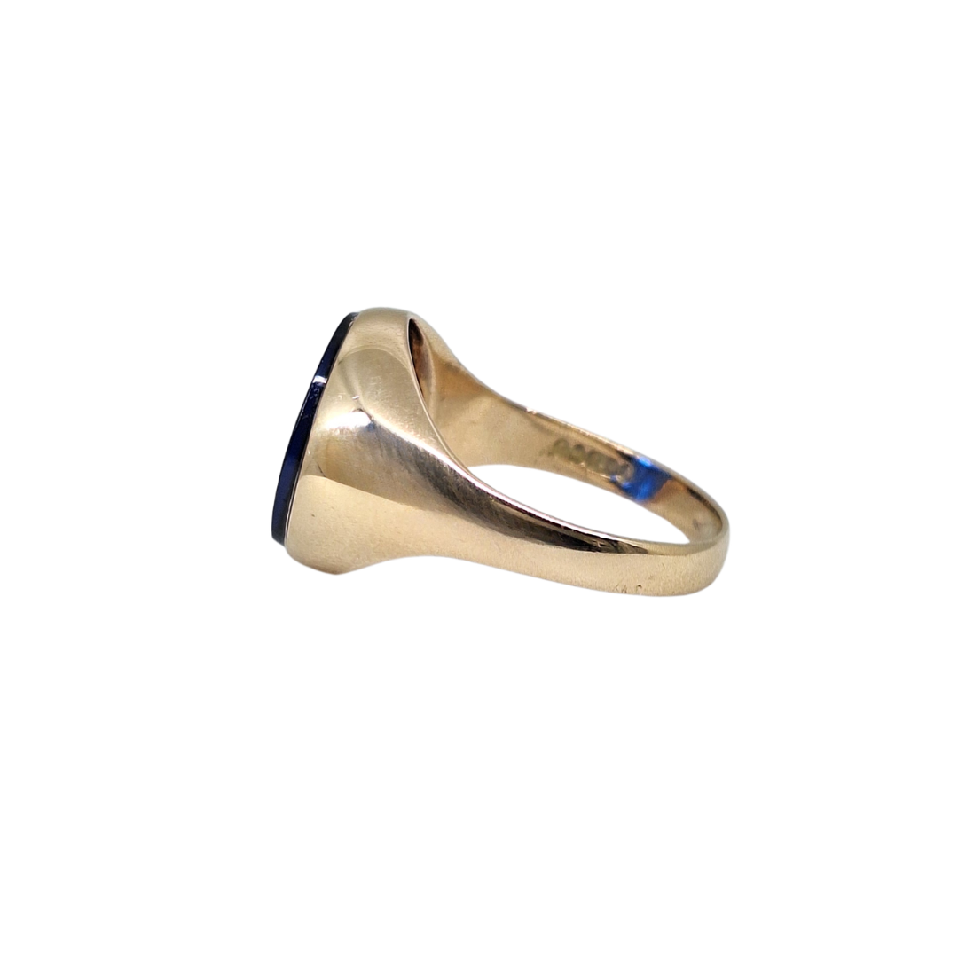 9ct Yellow Gold Synthetic Blue Stone Masonic Signet Ring