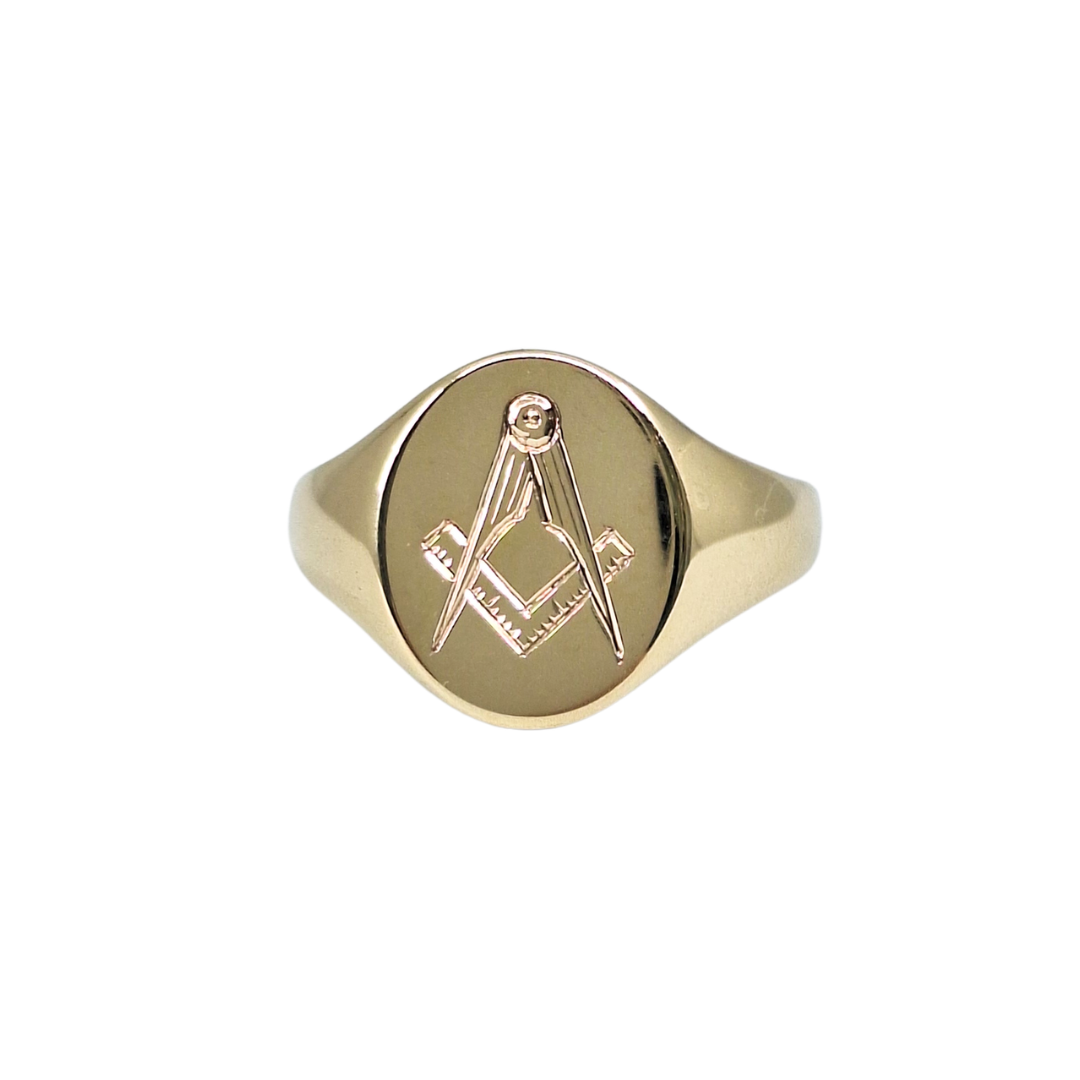 9ct Yellow Gold Masonic Oval Signet Ring