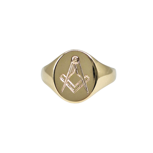 9ct Yellow Gold Masonic Oval Signet Ring
