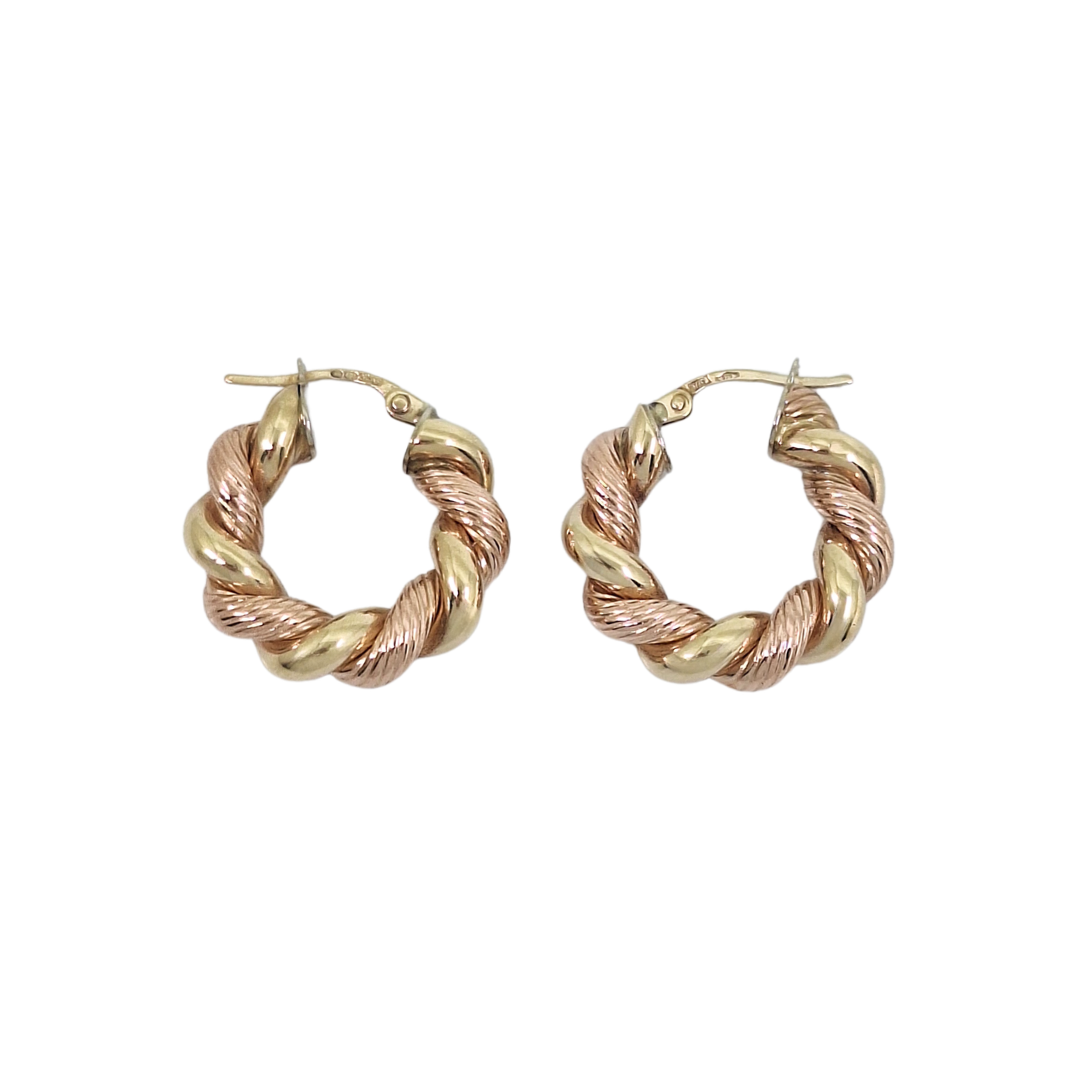 9ct Two Colour Gold Twist Hoops