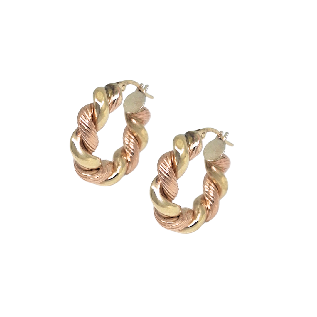 9ct Two Colour Gold Twist Hoops