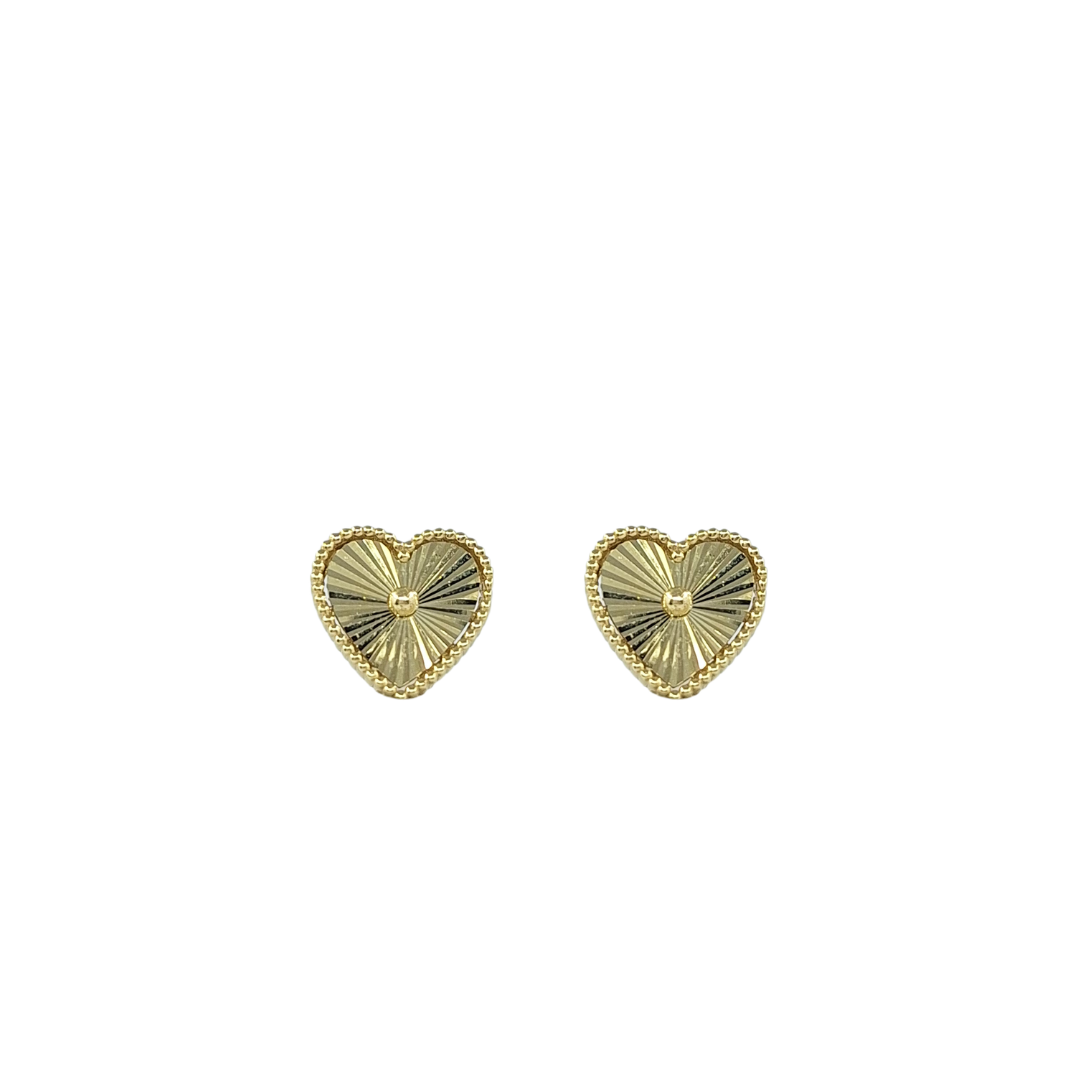 9ct Yellow Gold Diamond Cut Heart Earrings