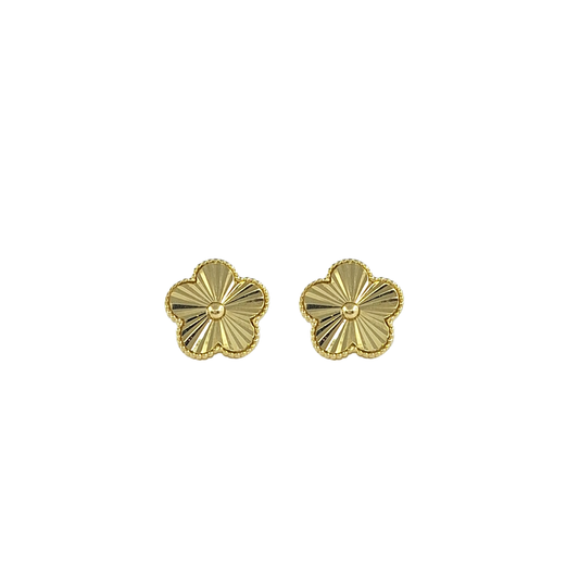 9ct Yellow Gold Diamond Cut Flower Earrings