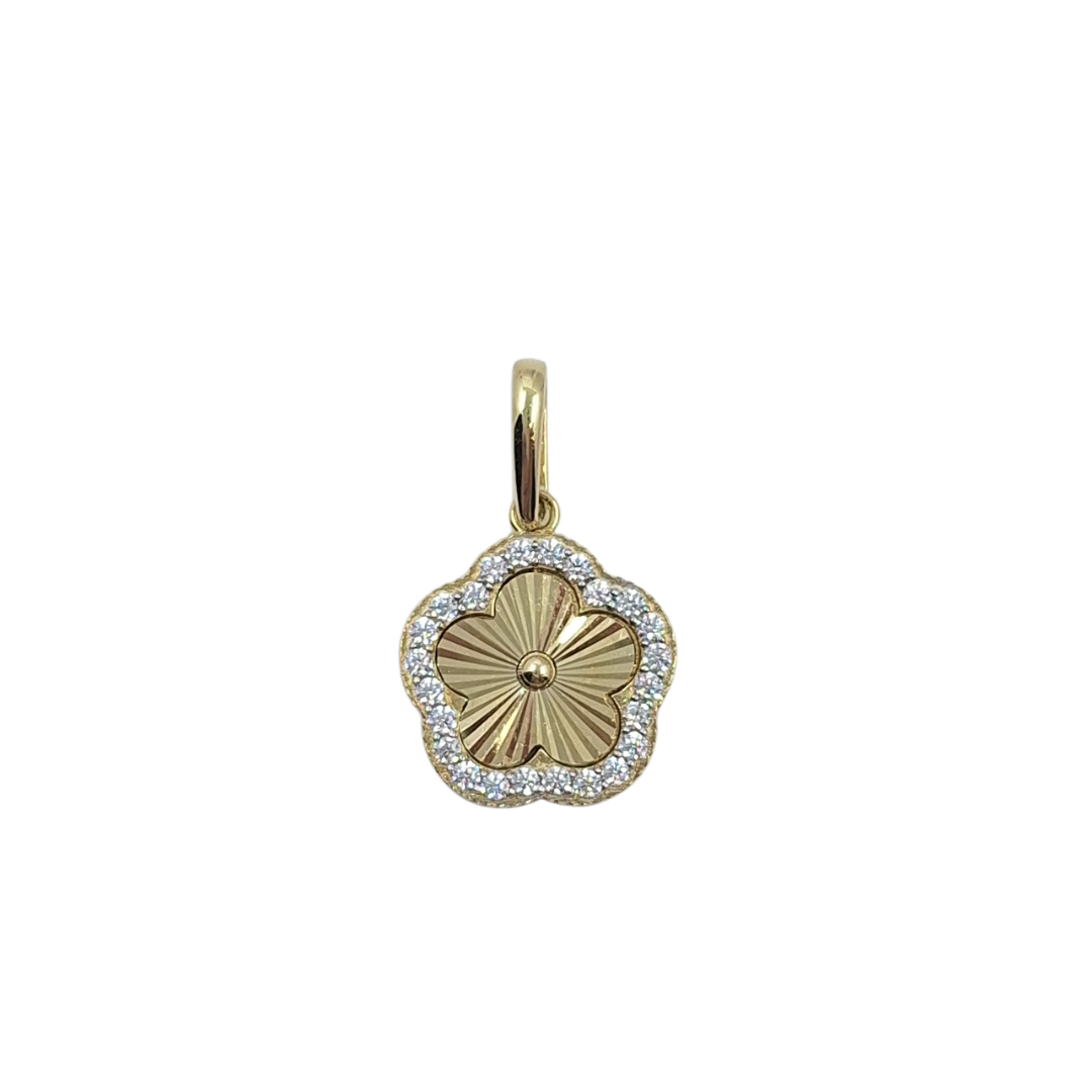 9ct Yellow Gold CZ Flower Pendant