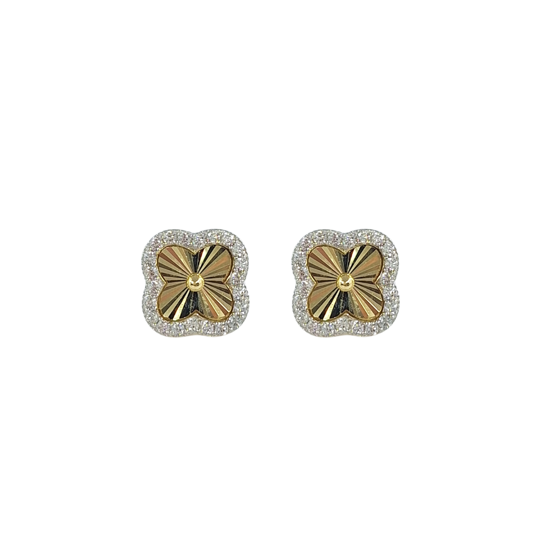 9ct Yellow Gold Diamond Cut CZ Clover Earrings