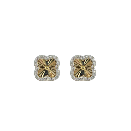 9ct Yellow Gold Diamond Cut CZ Clover Earrings