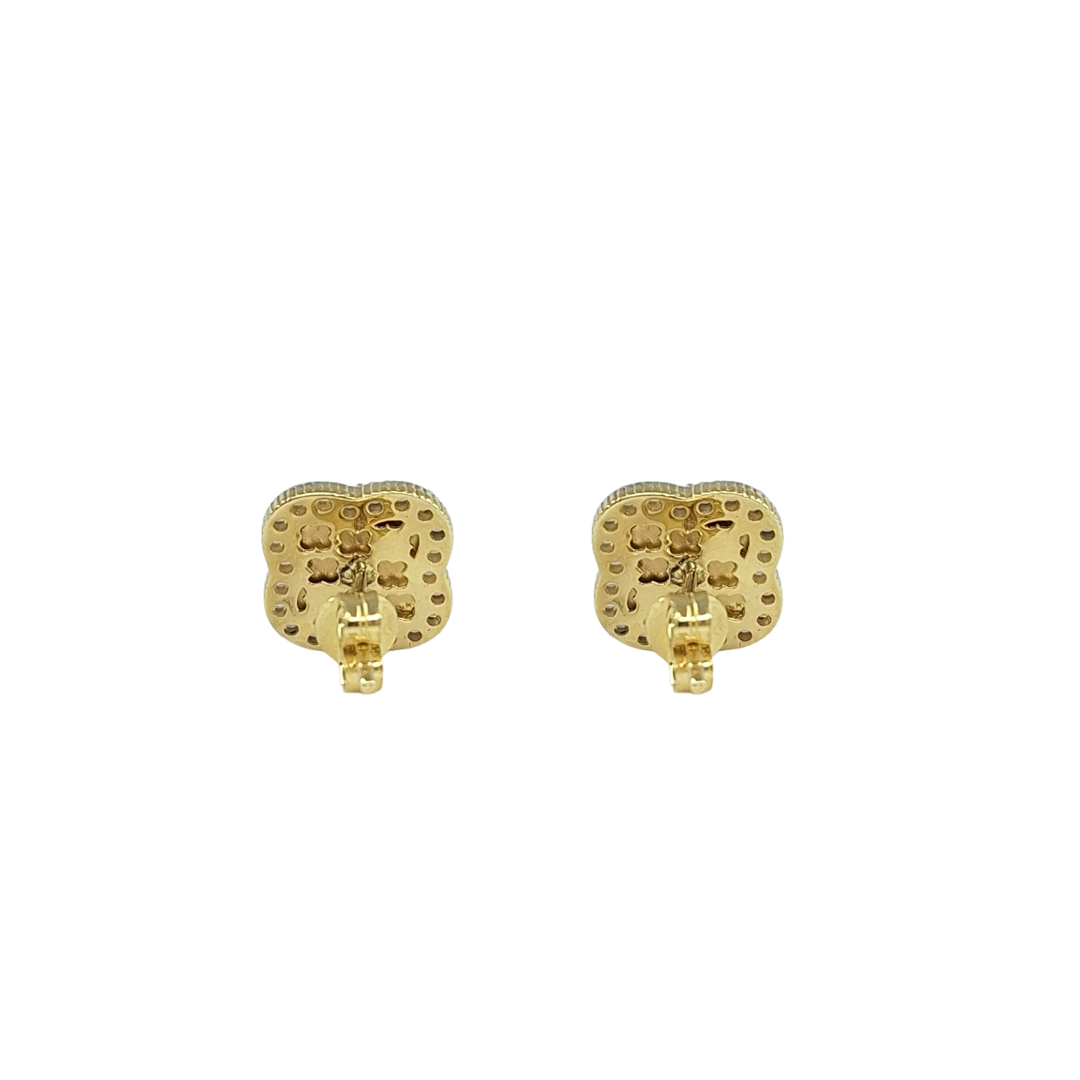 9ct Yellow Gold Diamond Cut CZ Clover Earrings