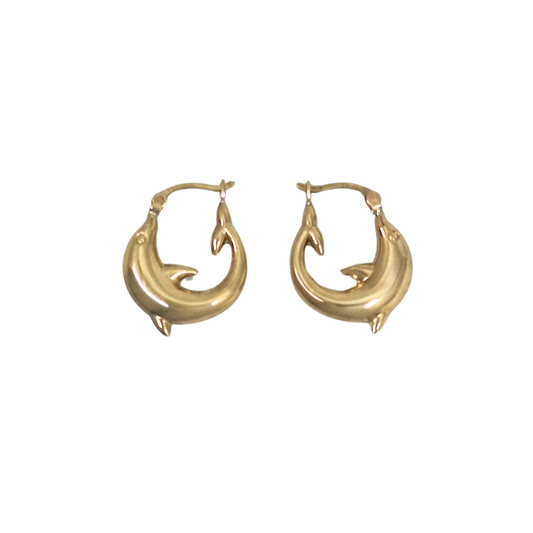 9ct Yellow Gold Dolphin Creole Earrings