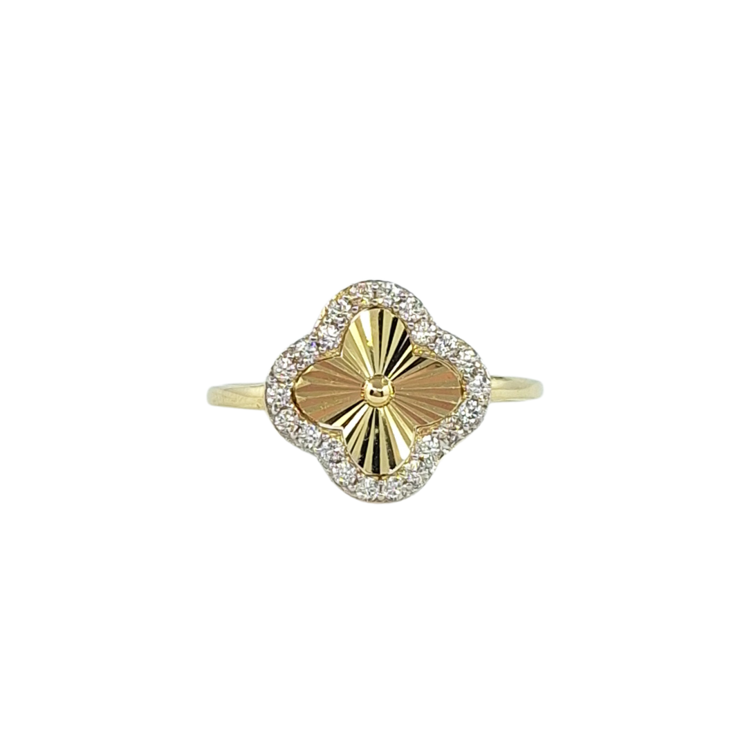 9ct Yellow Gold CZ Clover Ring